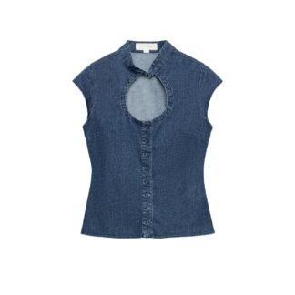 DENIM GÖRÜNÜMLÜ DÜĞMELİ ÜST